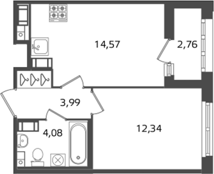 1-комнатная квартира 34.98 м², 14/17 эт., ЖК «Б15»
