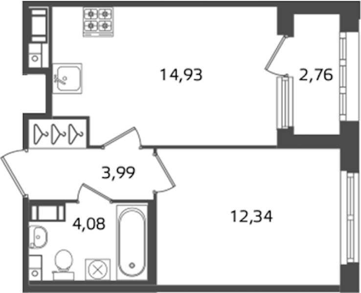 1-комнатная квартира 35.34 м², 11/17 эт., ЖК «Б15»