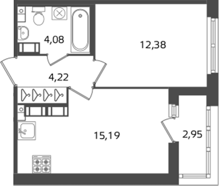 1-комнатная квартира 35.87 м², 17/17 эт., ЖК «Б15»