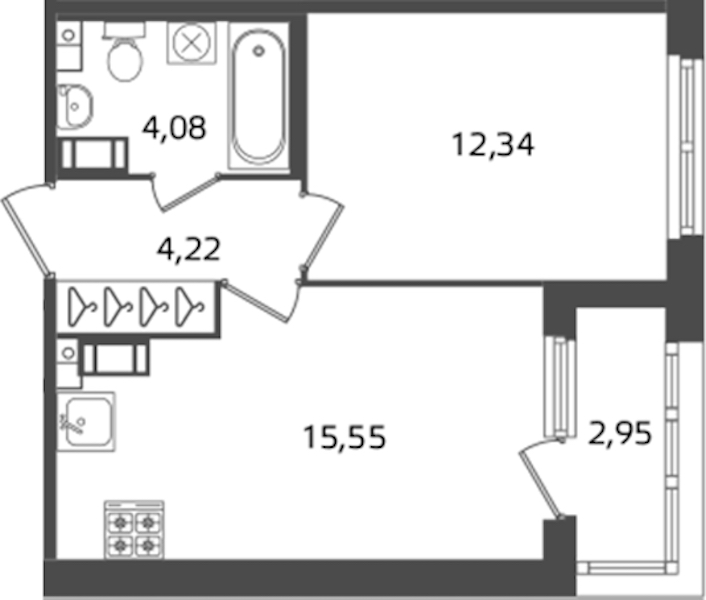 1-комнатная квартира 36.19 м², 4/17 эт., ЖК «Б15»