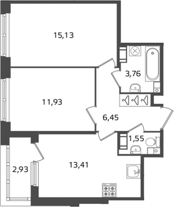 2-комнатная квартира 52.23 м², 4/17 эт., ЖК «Б15»