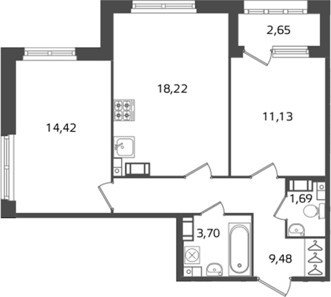 2-комнатная квартира 58.64 м², 11/17 эт., ЖК «Б15»