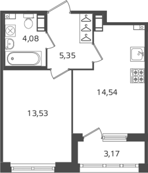 1-комнатная квартира 37.5 м², 10/16 эт., ЖК «Б15»