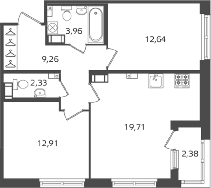 2-комнатная квартира 60.81 м², 10/16 эт., ЖК «Б15»