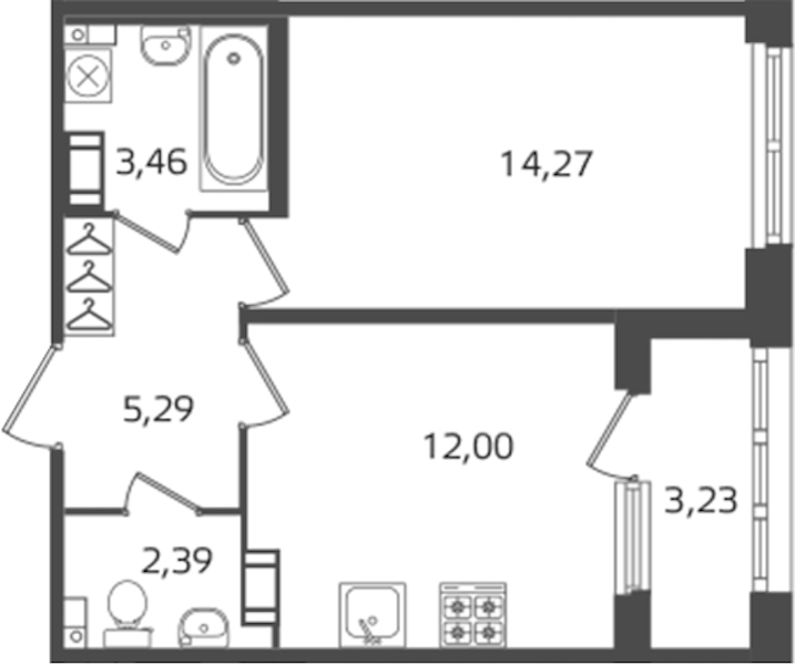 1-комнатная квартира 37.41 м², 12/16 эт., ЖК «Б15»