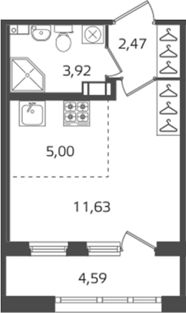 Квартира студия 23.02 м², 12/16 эт., ЖК «Б15»