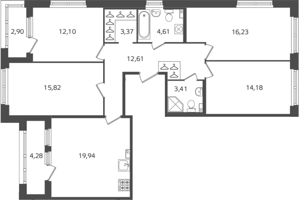 4-комнатная квартира 102.27 м², 3/16 эт., ЖК «Б15»