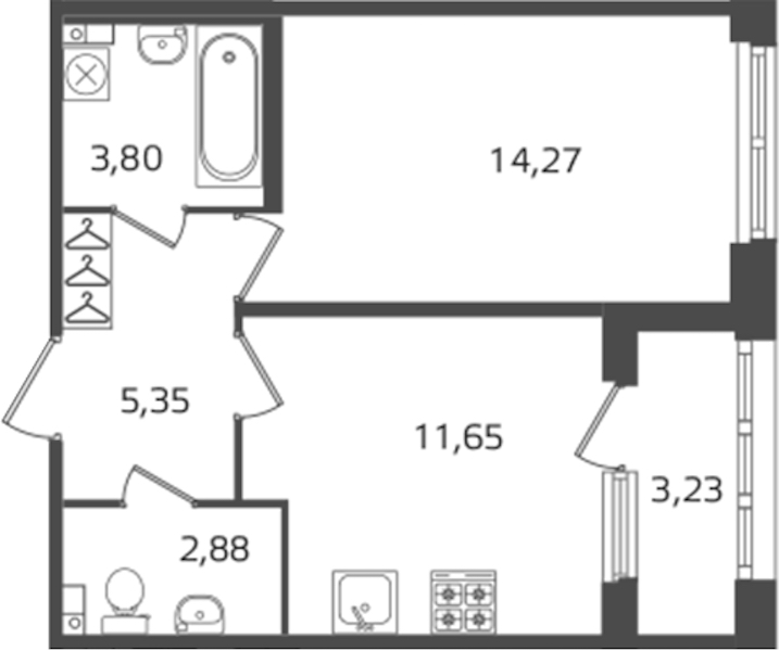 1-комнатная квартира 37.95 м², 3/16 эт., ЖК «Б15»