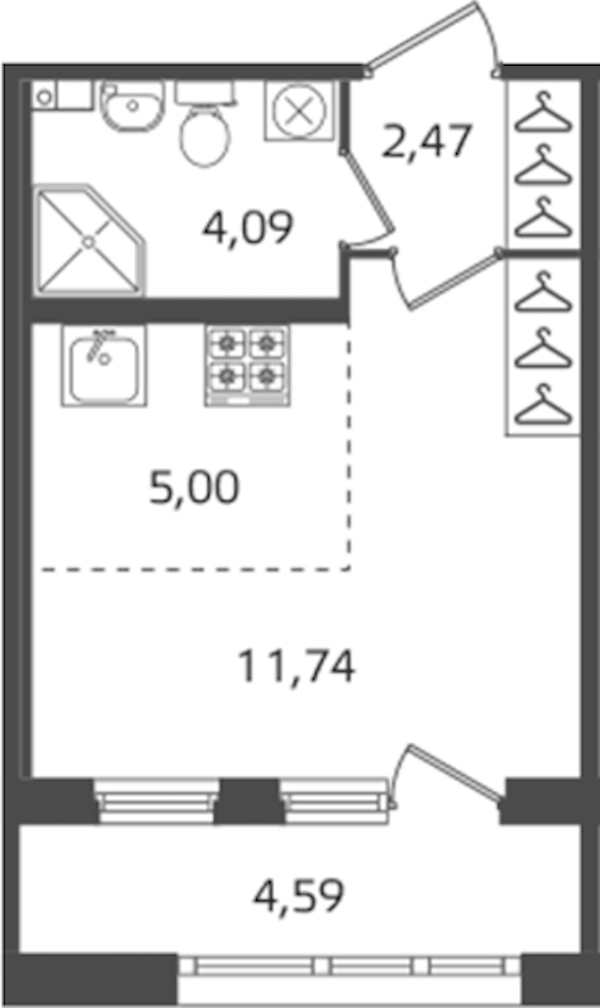Квартира студия 23.3 м², 3/16 эт., ЖК «Б15»