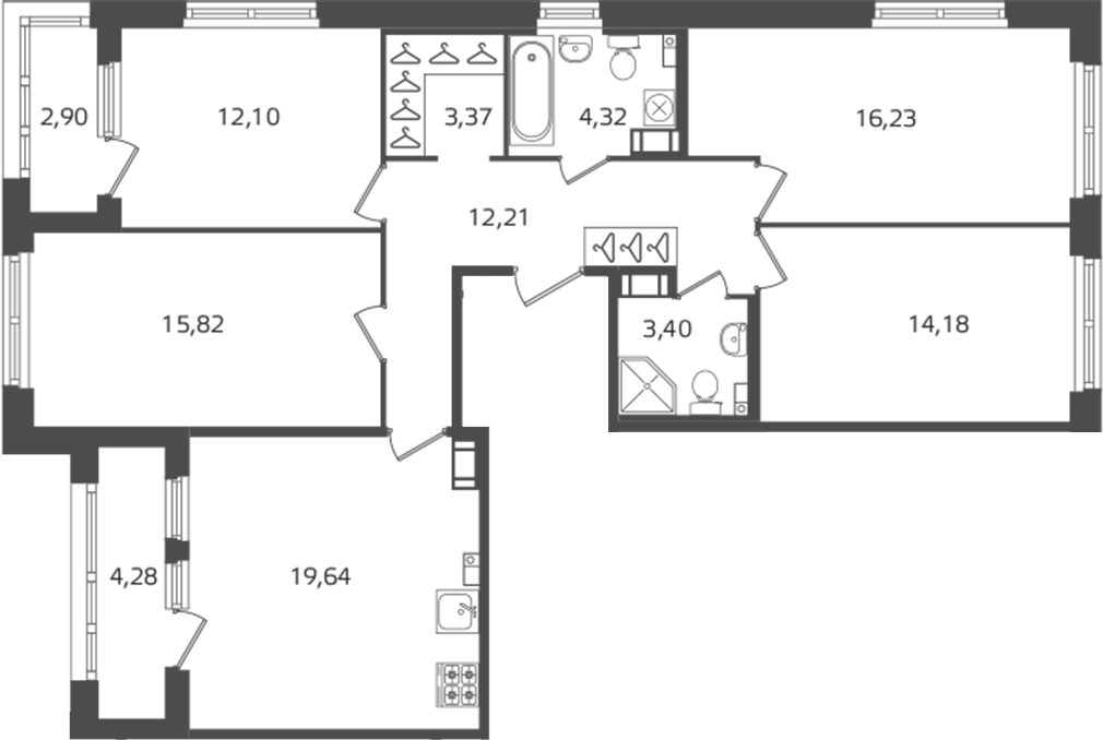 4-комнатная квартира 101.27 м², 4/16 эт., ЖК «Б15»