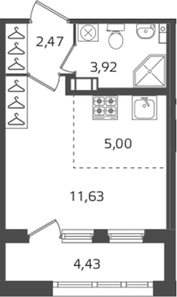 Квартира студия 23.02 м², 6/16 эт., ЖК «Б15»