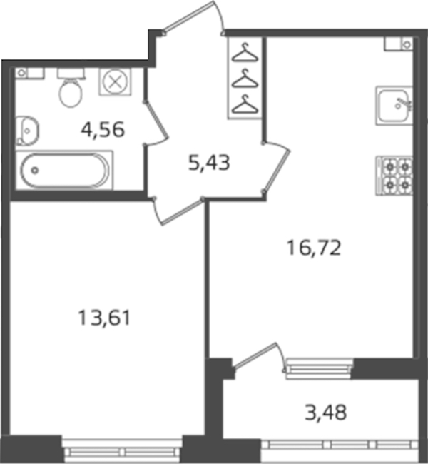 1-комнатная квартира 40.32 м², 3/16 эт., ЖК «Б15»