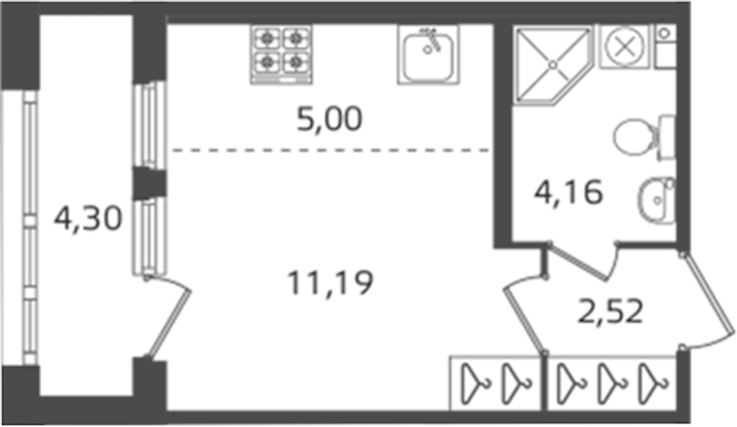 Квартира студия 22.87 м², 3/16 эт., ЖК «Б15»