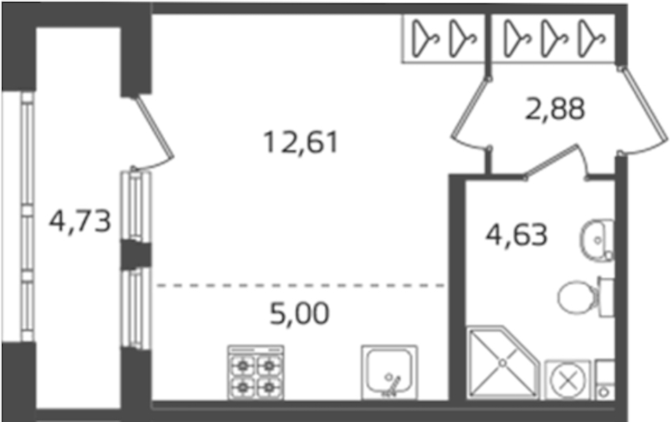 Квартира студия 25.12 м², 3/16 эт., ЖК «Б15»