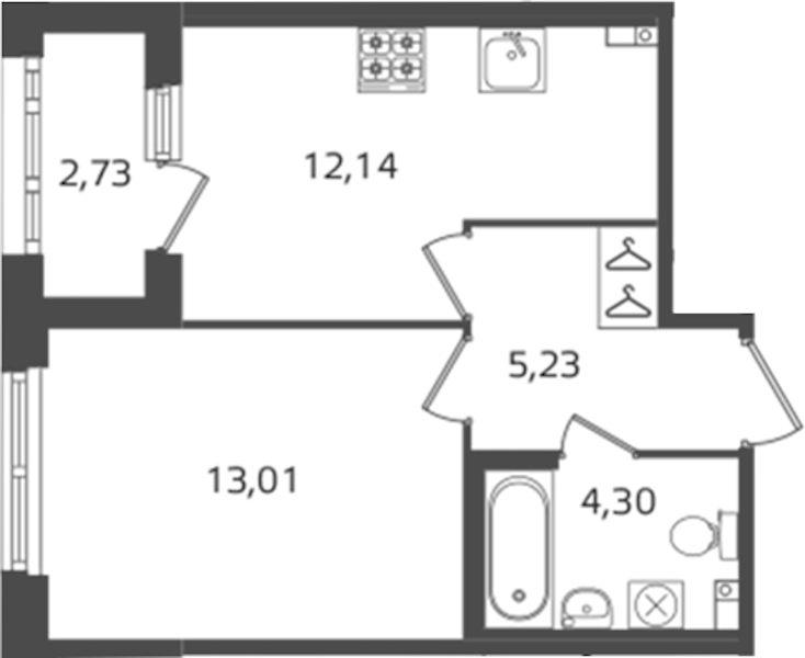 1-комнатная квартира 34.68 м², 3/16 эт., ЖК «Б15»