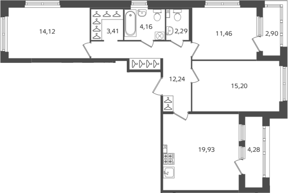 3-комнатная квартира 82.81 м², 3/16 эт., ЖК «Б15»