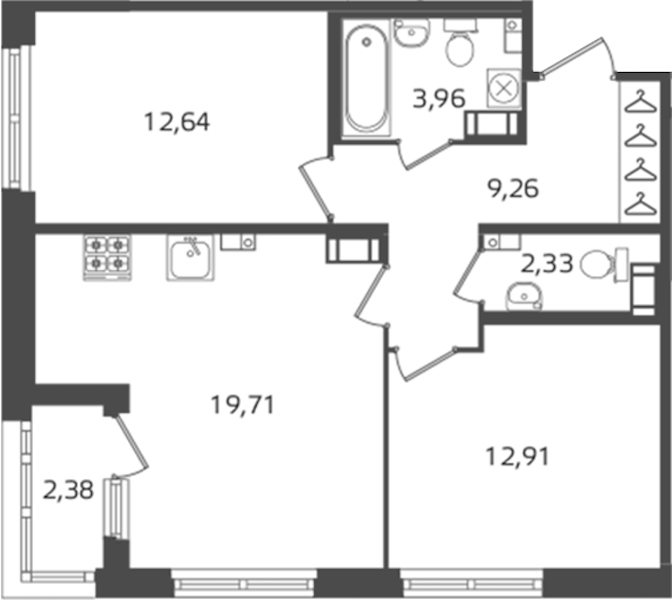 2-комнатная квартира 60.81 м², 4/16 эт., ЖК «Б15»