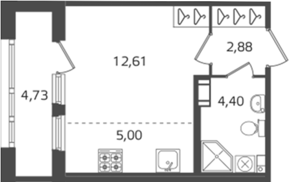 Квартира студия 24.89 м², 4/16 эт., ЖК «Б15»