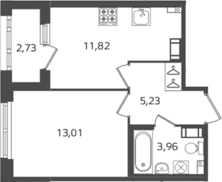 1-комнатная квартира 34.02 м², 6/16 эт., ЖК «Б15»