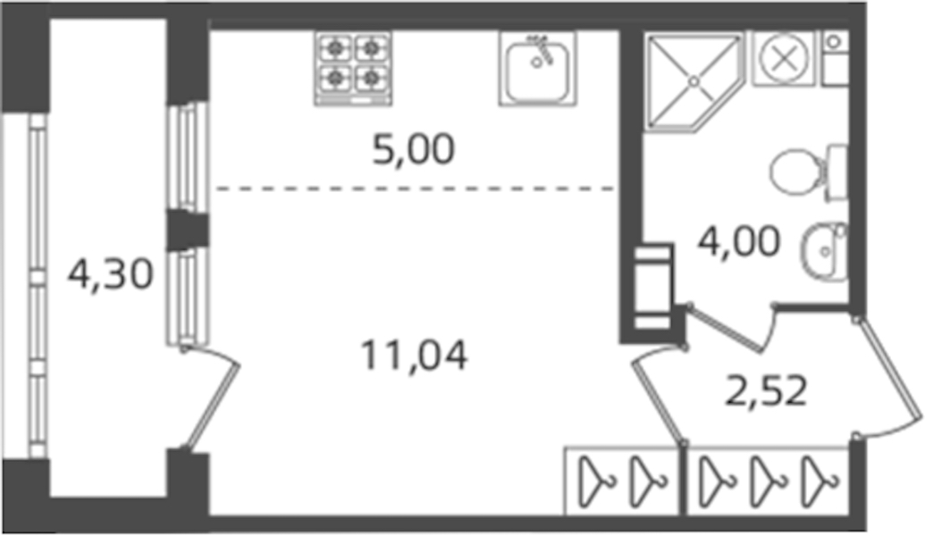 Квартира студия 22.56 м², 8/16 эт., ЖК «Б15»