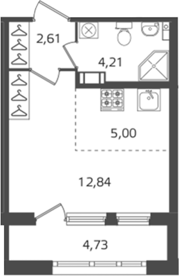 Квартира студия 24.66 м², 10/16 эт., ЖК «Б15»