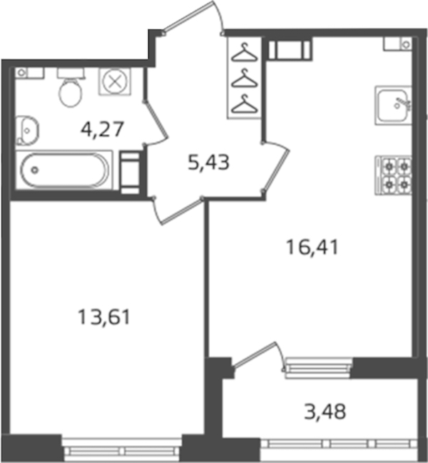 1-комнатная квартира 39.72 м², 10/16 эт., ЖК «Б15»