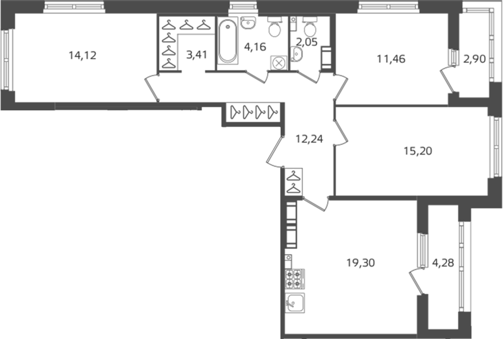 3-комнатная квартира 81.94 м², 13/16 эт., ЖК «Б15»