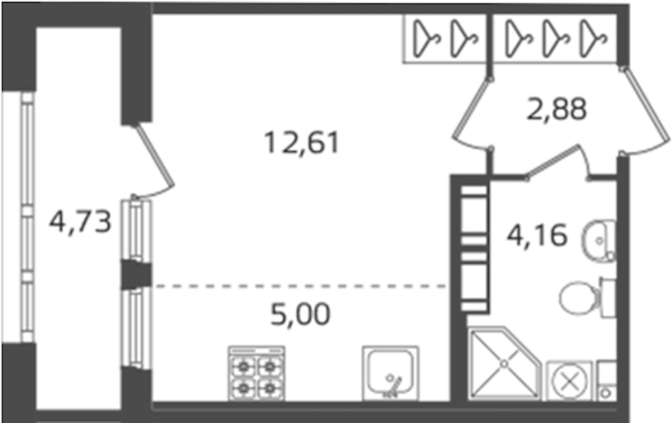Квартира студия 24.65 м², 14/16 эт., ЖК «Б15»