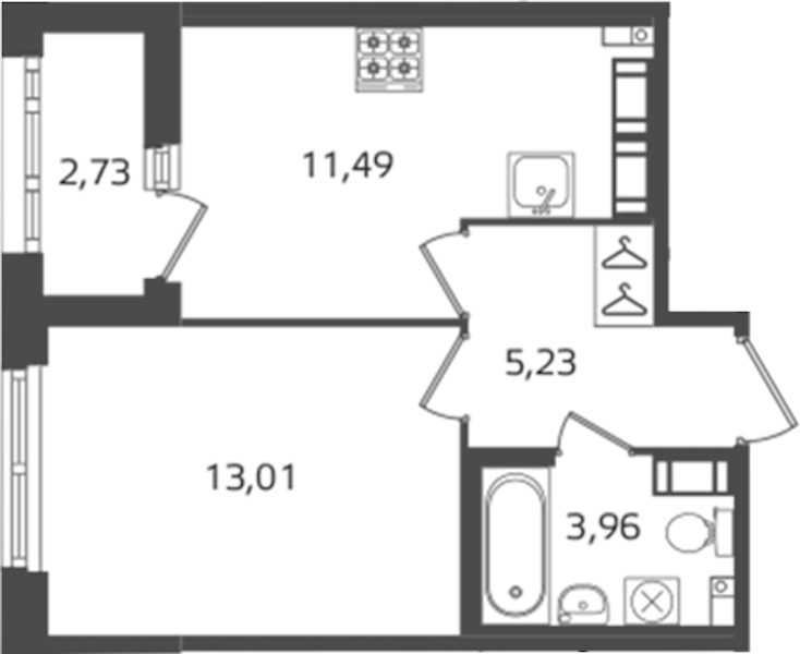 1-комнатная квартира 33.69 м², 14/16 эт., ЖК «Б15»