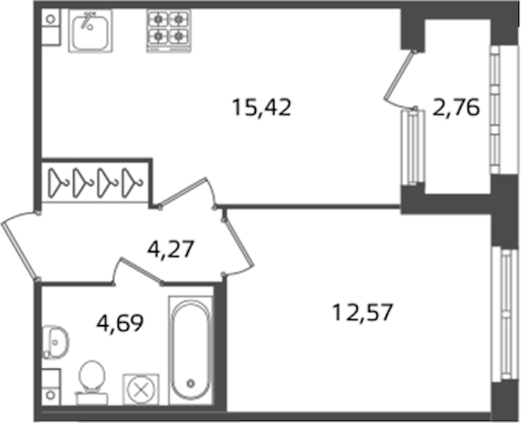 1-комнатная квартира 36.95 м², 3/17 эт., ЖК «Б15»