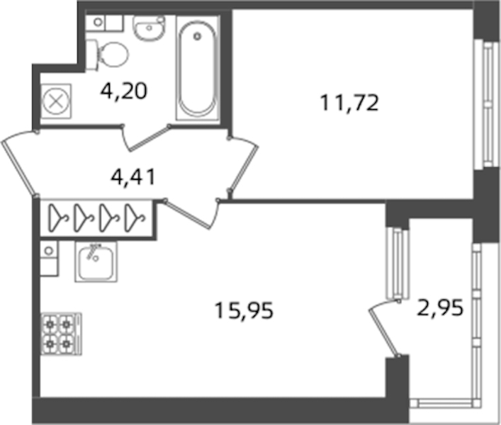 1-комнатная квартира 36.28 м², 3/17 эт., ЖК «Б15»