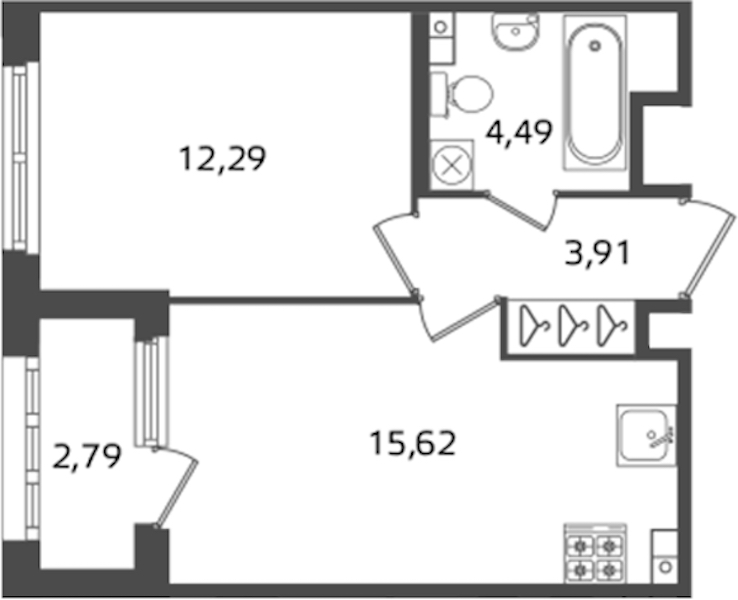 1-комнатная квартира 36.31 м², 3/17 эт., ЖК «Б15»