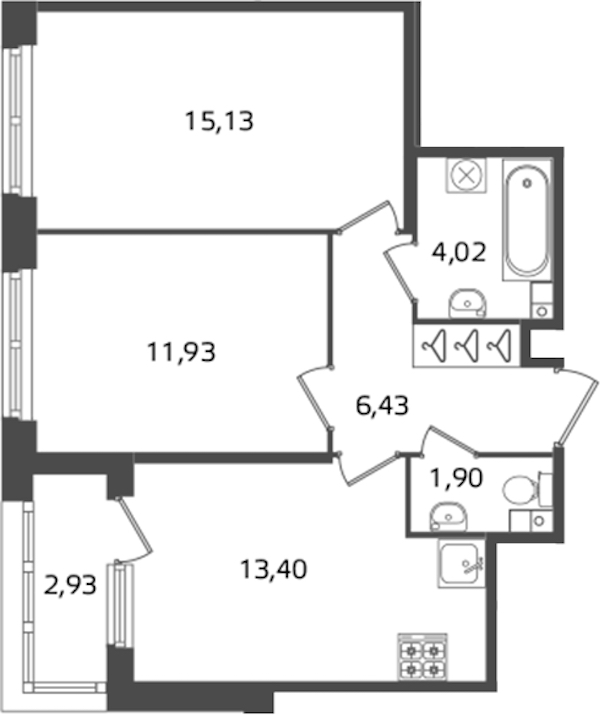 2-комнатная квартира 52.81 м², 3/17 эт., ЖК «Б15»