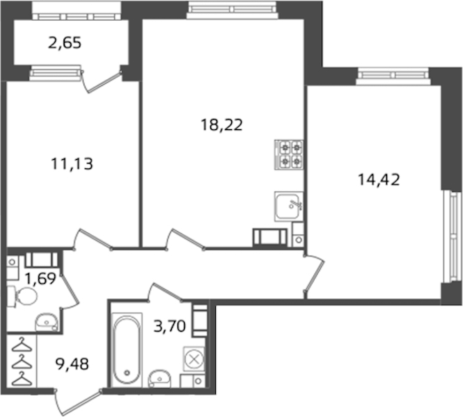2-комнатная квартира 58.64 м², 4/17 эт., ЖК «Б15»