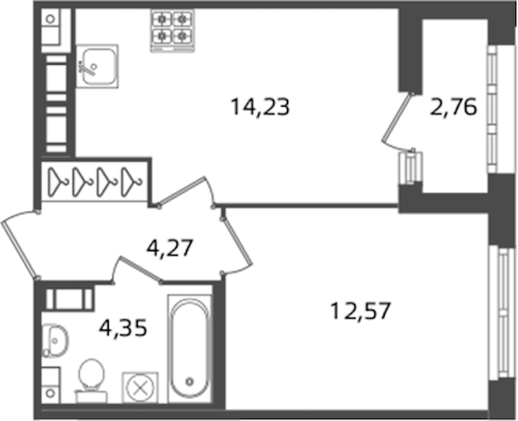 1-комнатная квартира 35.42 м², 15/17 эт., ЖК «Б15»