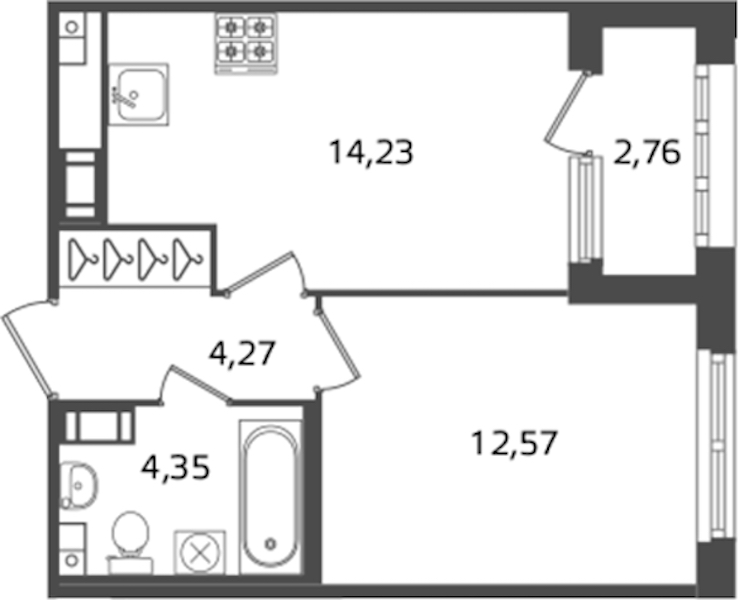 1-комнатная квартира 35.42 м², 6/17 эт., ЖК «Б15»