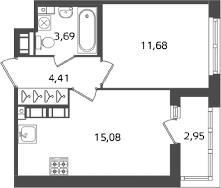 1-комнатная квартира 34.86 м², 17/17 эт., ЖК «Б15»