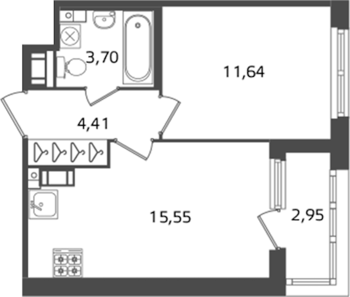 1-комнатная квартира 35.3 м², 10/17 эт., ЖК «Б15»