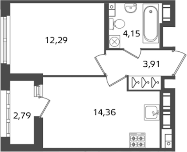 1-комнатная квартира 34.71 м², 13/17 эт., ЖК «Б15»