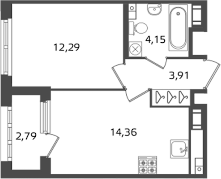 1-комнатная квартира 34.71 м², 7/17 эт., ЖК «Б15»