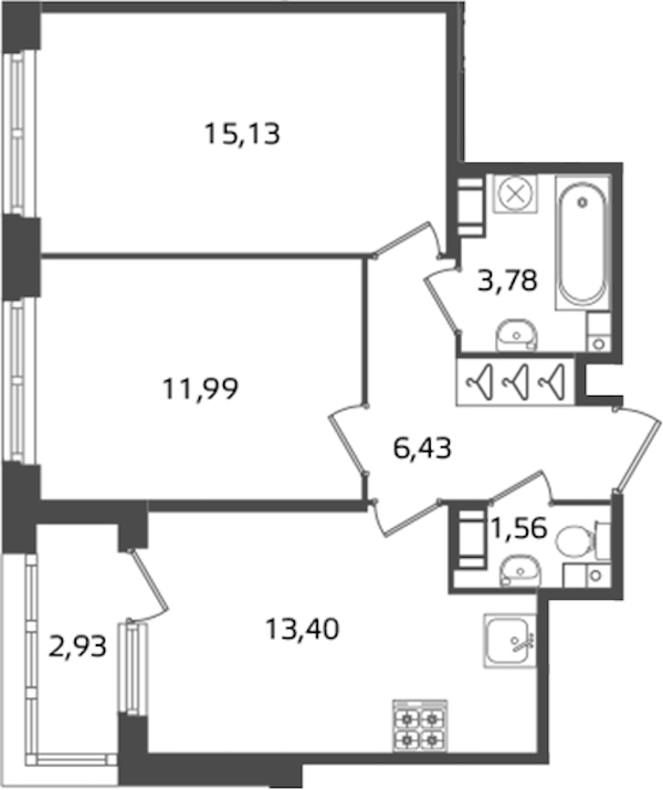 2-комнатная квартира 52.29 м², 7/17 эт., ЖК «Б15»