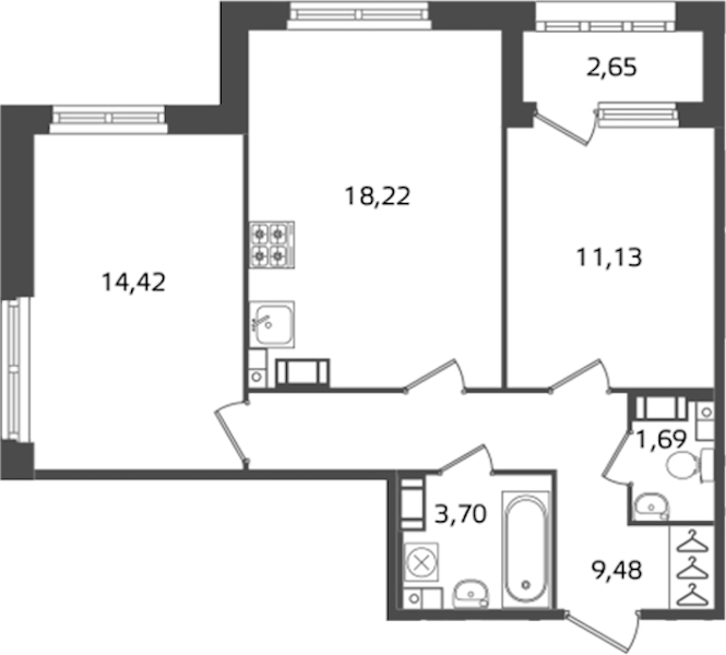 2-комнатная квартира 58.64 м², 11/17 эт., ЖК «Б15»