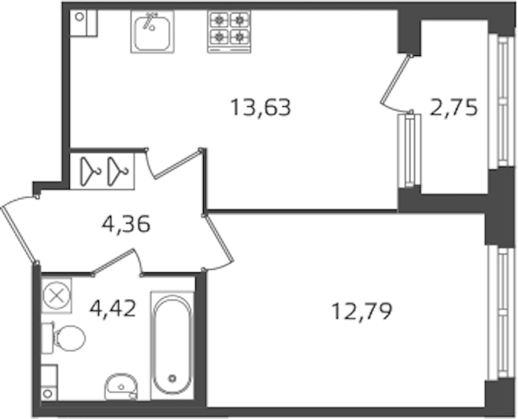 1-комнатная квартира 35.2 м², 3/17 эт., ЖК «Б15»