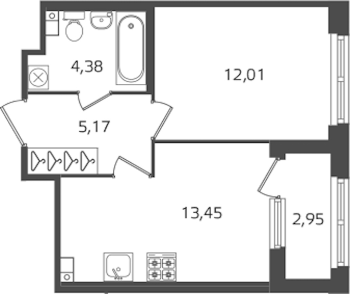 1-комнатная квартира 35.01 м², 3/17 эт., ЖК «Б15»