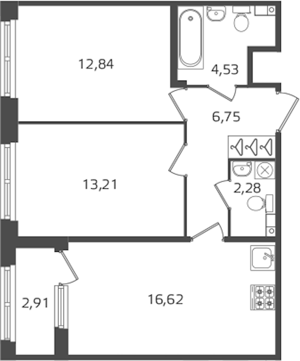 2-комнатная квартира 56.23 м², 3/17 эт., ЖК «Б15»