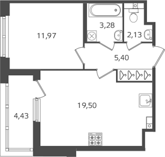 1-комнатная квартира 42.28 м², 3/17 эт., ЖК «Б15»
