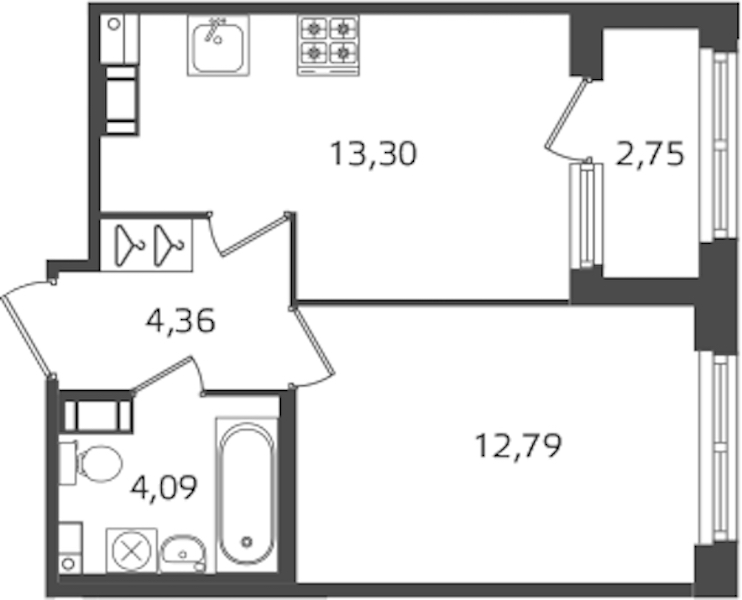 1-комнатная квартира 34.54 м², 4/17 эт., ЖК «Б15»