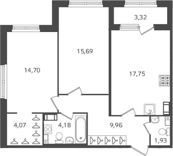 2-комнатная квартира 68.28 м², 4/17 эт., ЖК «Б15»