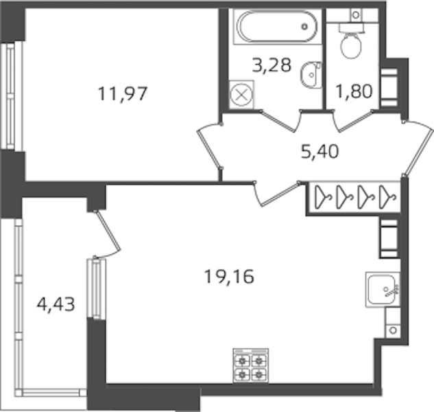 1-комнатная квартира 41.61 м², 6/17 эт., ЖК «Б15»