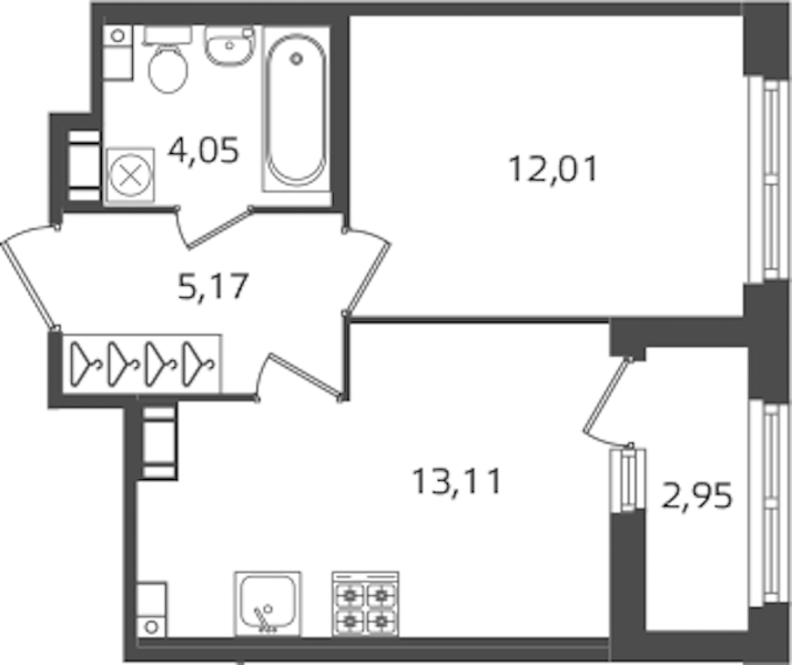 1-комнатная квартира 34.34 м², 7/17 эт., ЖК «Б15»
